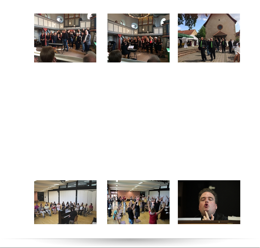 28.08.17 > Chorgemeinschaft verlebt einen musikalisch erfolgreichen Sonntag Einen musikalisch erfolgreichen Sonntag haben die Sängerinnen und Sänger unserer Chorgemeinschaft am 20. August verbracht. Zunächst fuhr der Männerchor zum Auftritt bei der Matinee der Concordia Eichen, die aus Anlass ihres 175 jährigen Bestehens in die aufwendig restaurierte Kirche am Eichener Dorfplatz eingeladen hatte. Aktive und  Besucher konnten im voll besetzten Gotteshaus mit seiner guten Akustik ein hochwertes Konzert erleben. Zu dem Freundschaftssingen im Rahmen des zweitägigen Hirtengassenfests hatte die Concordia den ebenfalls in Eichen ansässigen Frauenchor Miss Harmony, die Sängervereinigung Windecken, die Chorgemeinschaft Kaichen und Pro Musica Karben eingeladen. Alle Formationen begeisterten mit breitem Repertoire und ausgefeilten Interpretationen. Vor allem Miss Harmony berührten die Besucher mit ihren gefühlvoll vorgetragenen Popsongs. Doch auch unser Männerchor  erhielt für seine Vorträge ,,Oh Lord, what a morning“, die Premiere von ,, Morgenlicht leuchtet“, ,,Signore delle cime“  und ,,Benia calastoria“ großen Beifall und anerkennende Worte - nicht zuletzt von den Damen des Frauenchors.  Nach einer Stärkung auf dem Dorfplatz fuhr unser Chorleiter Daniel Sans gleich zum nächsten Termin an diesem Tag. Ab 14 Uhr trafen sich interessierte Sängerinnen und Sänger zum Stimmbildungsseminar im Kaichener Bürgerhaus. Unter den rund 40 Teilnehmern waren auch 16 Mitglieder der Chorgemeinschaft. Vor allem die Mitglieder des gemischten Chors waren gekommen, um unseren Chorleiter zu unterstützen und mit Kuchenspenden zu einem gelungenen Nachmittag beizutragen.